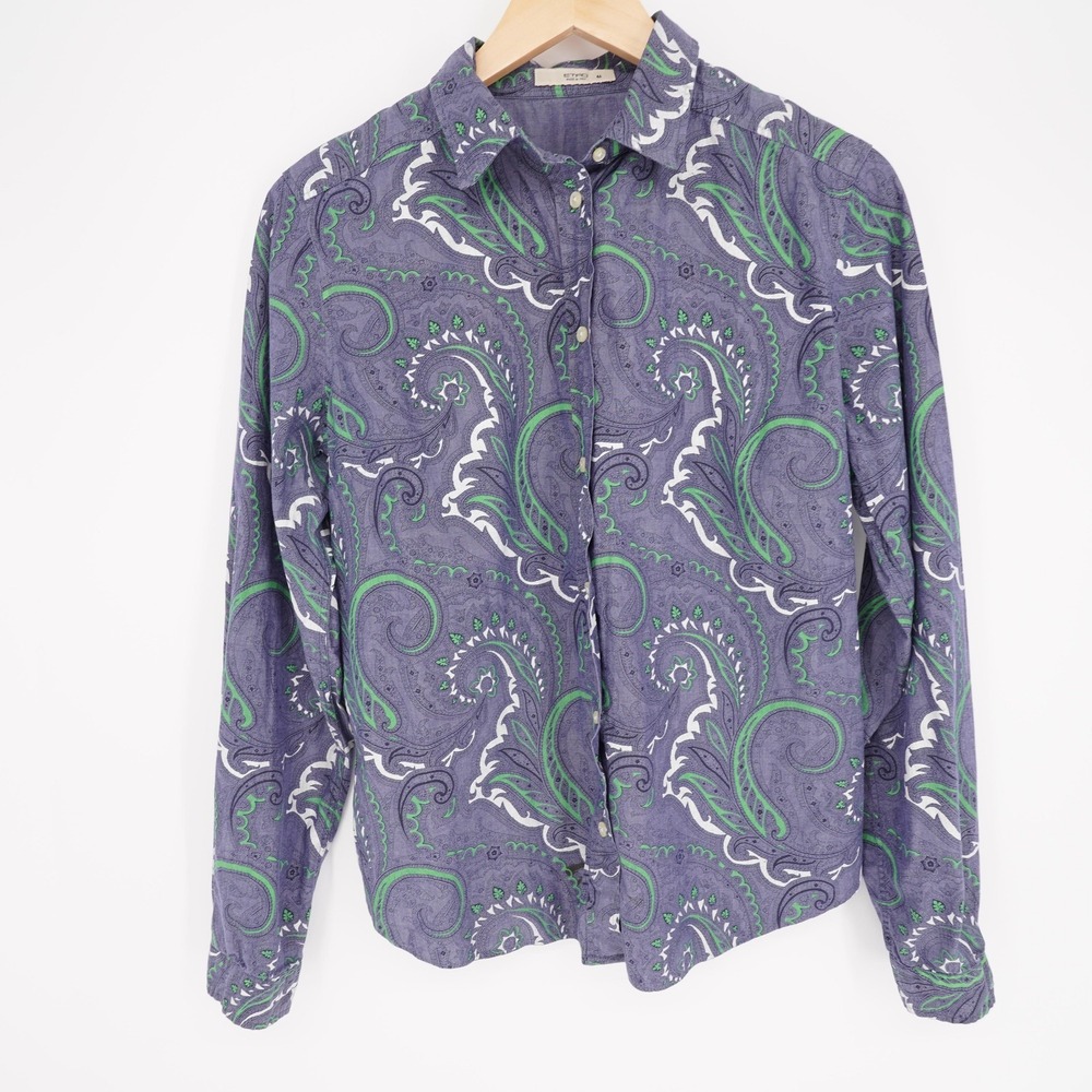 ETRO Shirt Mens 46 Blue Paisley Long Sleeve Button Up Made In Italy Casual